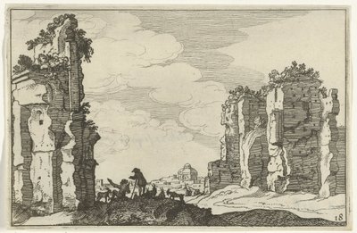 Ruiny Łaźni Karakalli Rzymskie ruiny i nadmorskie krajobrazy (seria 1) (tytuł serii) autorstwa Willem van Nieulandt (II)