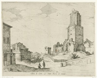 Torre delle Milizie i Panteon Torre di Conti e Santo Maria di retonde (tytuł obiektu) Widoki Rzymu (tytuł serii) autorstwa Willem van Nieulandt (II)