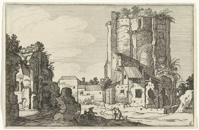 Dwie ruiny Rzymskie ruiny i nadmorskie krajobrazy (seria 1) (tytuł serii) autorstwa Willem van Nieulandt (II)