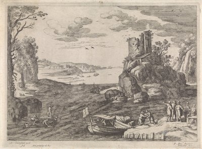 Kilka statków w zatoce Włoskie pejzaże (tytuł serii) autorstwa Willem van Nieulandt (II)