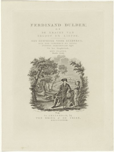 Siedzący podróżnik i chłopiec w krajobrazie Strona tytułowa dla: J.G. Tobler, Ferdinand Dulder, 1838 autorstwa Willem van Senus