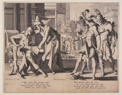 Cambyses Commanding Flaying, płytka 6 z Tronów Sprawiedliwości (Thronus Iustitiae) autorstwa Willem van Swanenburgh