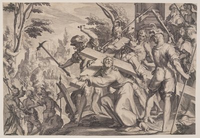 Chrystus niosący krzyż, płyta 4 z Tronów sprawiedliwości (Thronus Iustitiae) autorstwa Willem van Swanenburgh