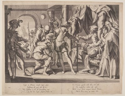 Hrabia Wilhelm zezwalający na ścięcie głowy, płytka 7 z Thrones of Justice (Thronus Iustitiae) autorstwa Willem van Swanenburgh