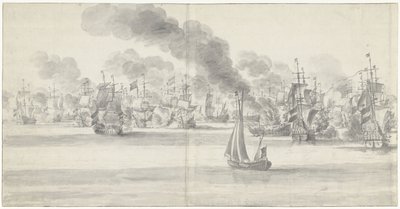 Bitwa pod Katwijk (lewa strona), 1653 autorstwa Willem van de Velde (I)