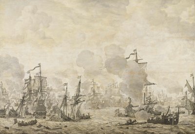 Epizod z bitwy między flotą holenderską i szwedzką w Sund, 8 listopada 1658 autorstwa Willem van de Velde (I)