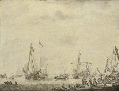 Jacht Królewski i Stateczny Żagiel Jachtowy z Moerdijk z Karolem II, królem Anglii, na pokładzie, 1660 autorstwa Willem van de Velde (I)