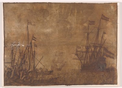 Statki na czele portu autorstwa Willem van de Velde (I)