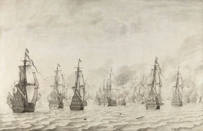 Bitwa pod Dunkierką Bitwa morska przeciwko Hiszpanom pod Dunkierką, 18 lutego 1639 r autorstwa Willem van de Velde (I)