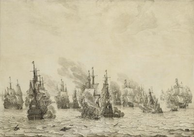 Bitwa pod Livorno (Leghorn) Bitwa morska pod Livorno, 14 marca 1653: Epizod z pierwszej wojny angielsko-holenderskiej (1652-54) autorstwa Willem van de Velde (I)