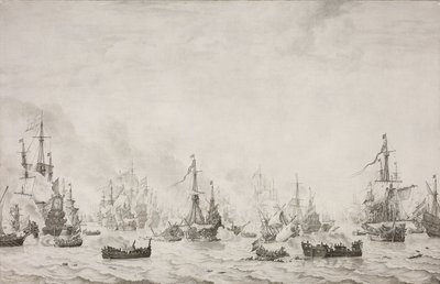 Bitwa pod upadkami Bitwa pod Downs przeciwko hiszpańskiej Armadzie, 21 października 1639 autorstwa Willem van de Velde (I)