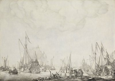Jachty królewskie i państwowe, prawdopodobnie przybycie Karola II z Anglii do Moerdijk, 1660 r autorstwa Willem van de Velde (I)