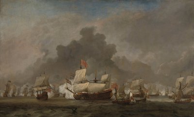 Bitwa morska między Michielem Adriaenszem de Ruyterem a księciem Yorku na Księciu Królewskim podczas bitwy pod Solebay, 7 czerwca 1672: epizod z trzeciej wojny angielsko-holenderskiej autorstwa Willem van de Velde (II)