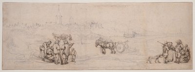 Scena wydmowa z postaciami chłopskimi autorstwa Willem van de Velde