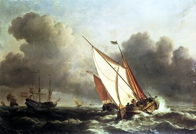 Holenderska żegluga morska podczas rosnącej wichury autorstwa Willem van de Velde
