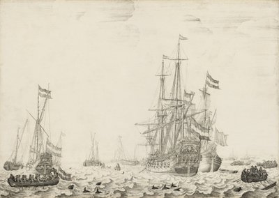 Holenderskie statki w pobliżu wybrzeża, początek lat 50. XVII wieku. autorstwa Willem van de Velde I