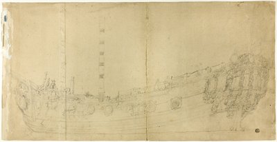 Rysunek konstruktora statku dla holenderskiego galeonu autorstwa Willem van de Velde I