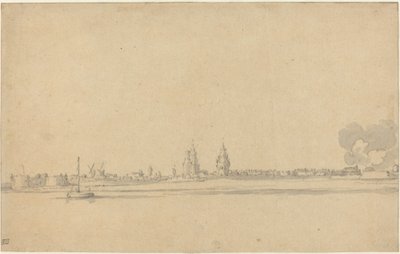 Widok holenderskiego miasta (Delft?) autorstwa Willem van de Velde the Younger
