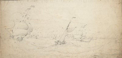 Holenderska tylna eskadra płynąca pod wiatr na wzburzonym morzu, ok. 1672 r. (grafit) autorstwa Willem van de the Elder Velde