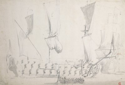 Angielski czwartoklasista na lekkim wietrze, ok. 1681 (grafit, szare pranie) autorstwa Willem van de the Elder Velde