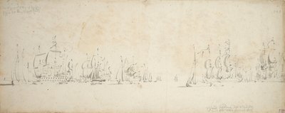 De Ruyter dołącza do floty Trompa na Morzu Północnym, 8-18 sierpnia 1665 r. autorstwa Willem van de the Elder Velde