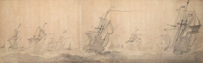 Holenderska flota bijąca wybrzeże Wysp Północnofryzyjskich 9 [OS] / 19 października 1658 r. autorstwa Willem van de the Elder Velde