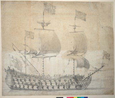 HMS Britannia (rysunek) autorstwa Willem van de the Elder Velde