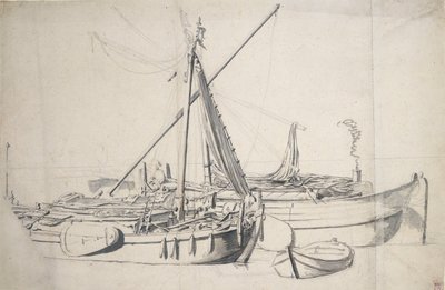 Studium leżących obok siebie damloopera i smalschipa, ok. 1665 (grafit, szary pył) autorstwa Willem van de the Elder Velde
