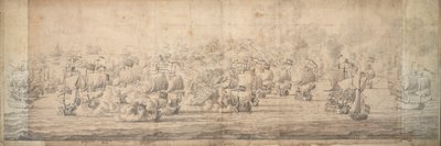 Bitwa pod Lowestoft, 3-13 czerwca 1665, ok. 1674 (grafit, tusz) autorstwa Willem van de the Elder Velde