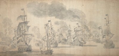 Bitwa pod Solebay, 28 maja-7 czerwca 1672 r. (grafit) autorstwa Willem van de the Elder Velde