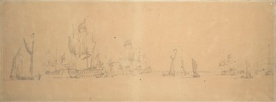 Holenderska flota w lekkim wietrze, ok. 1666 (grafit, szare pranie) autorstwa Willem van de the Elder Velde