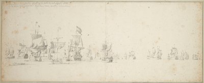 Eskadra Friesland leżąca u wybrzeży Szkocji autorstwa Willem van de the Elder Velde