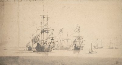 Tromp salutujący w "Oosterwijk", ok. 1664 (grafit, szare pranie) autorstwa Willem van de the Elder Velde
