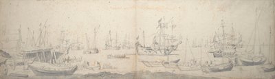 Weyschuits, kaag i holenderskie okręty wojenne w Texel autorstwa Willem van de the Elder Velde