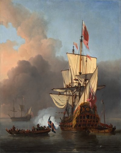 Angielski okręt wojenny oddający salut autorstwa Willem van de the Younger Velde