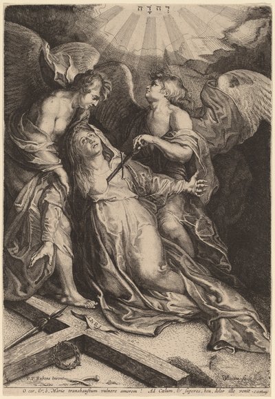 Klęcząca Mater Dolorosa wspierana przez dwa anioły autorstwa Willem van der Leeuw after Sir Peter Paul Rubens