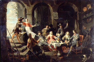 Elegancka zabawa w towarzystwie we wnętrzu ze służącymi w obecności autorstwa Willem van the Elder Herp