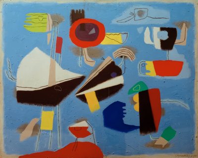 Wachlarz na niebieskim tle autorstwa Willi Baumeister