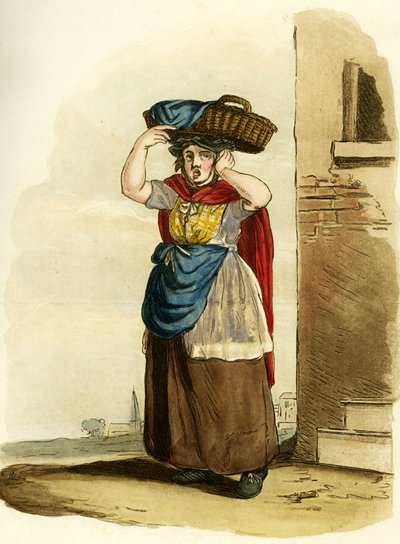 Sprzedawczyni ryb, Anglia. Grawerowanie angielskie autorstwa William (after) Alexander