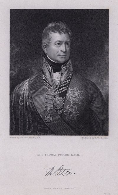 Sir Thomas Picton, walijski generał wojen napoleońskich zginął w bitwie pod Waterloo (rycina) autorstwa William (after) Beechey