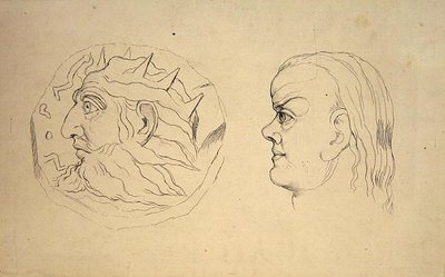 Awers monety Nabuchodonozora i głowy Raka, z „Traktatu o fizjonomii zodiakalnej” J. Varleya, rytowany przez Johna Linell autorstwa William (after) Blake