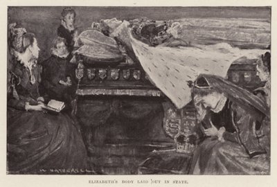 Ciało Elżbiety I złożone w stanie, wyd. 1898 (litografia) autorstwa William (after) Hatherell