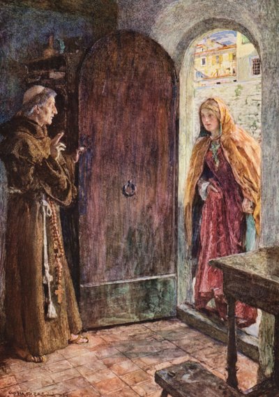 Romeo i Julia Szekspira: Akt II, Scena VI (kolorowa litografia) autorstwa William (after) Hatherell