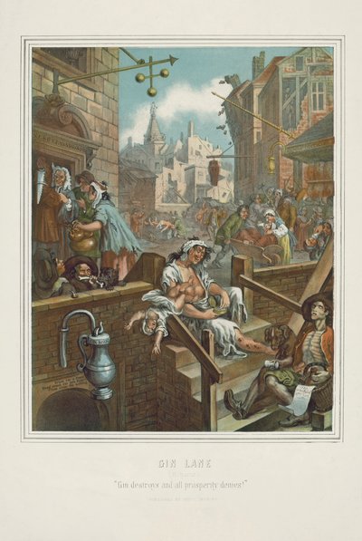 Chromolithograph Gin Lane Williama Hogartha (chromolitho) autorstwa William (after) Hogarth