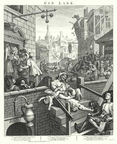 Gin Lane (grawerowanie) autorstwa William (after) Hogarth