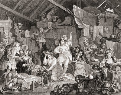 Spacerujący gracze próbujący w stodole, grawerowane przez G Presbury, z The Works of Hogarth opublikowanej w Londynie 1833 (czarno-czarny grawerunek) autorstwa William (after) Hogarth