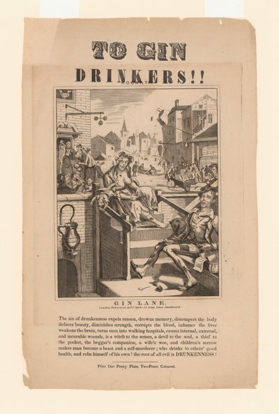 Ostrzeżenie dla osób pijących gin (lito) autorstwa William (after) Hogarth