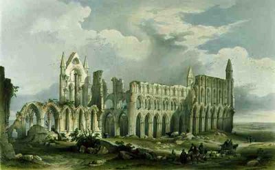 Opactwo Whitby z południowego zachodu, z „The Monastic Ruins of Yorkshire”, grawerowane przez George