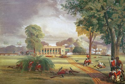 Obrona Domu Arrah w 1857 roku (kolor lito) autorstwa William (after) Taylor