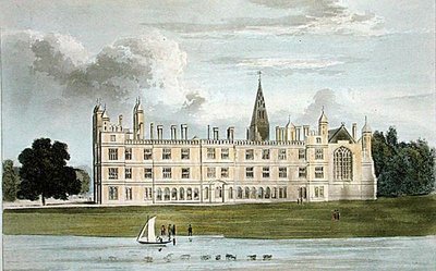 Burghley House, z "Repozytorium sztuki" Ackermanna, wydanego ok. 1826 r. (litografia kolorowa) autorstwa William (after) Westall